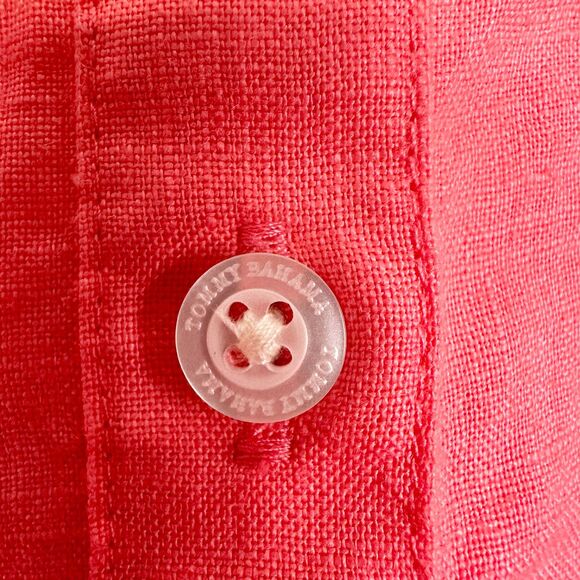Tommy Bahama Two Palms Linen Midi Shirt Dress Size Medium No Belt Coral Pockets - Picture 5 of 8